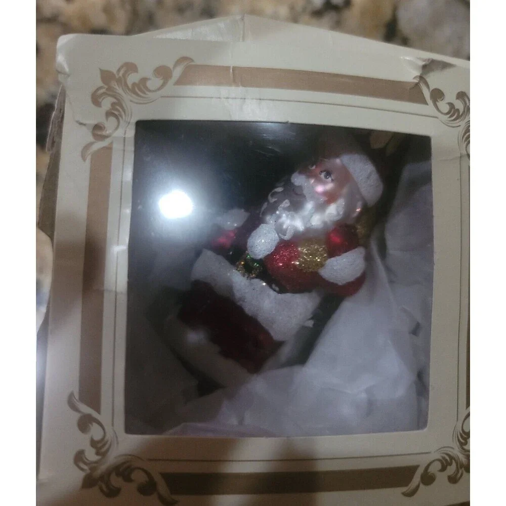 IMPULS CHRISTMAS MOUTH BLOWN HAND PAINTED ORNAMENT SANTA AND CHIMNEY with box